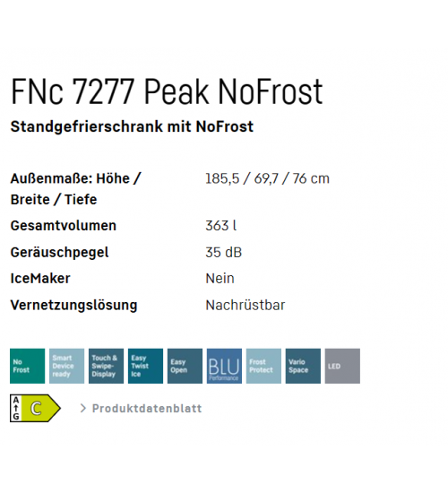 LIEBHERR利勃海尔FNc 7277 Peak独立式冰箱 无霜